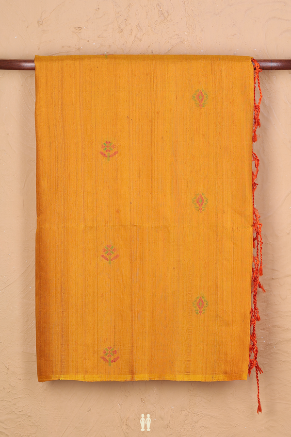 Raw Silk Saree In Yellow With Floral Buttas
