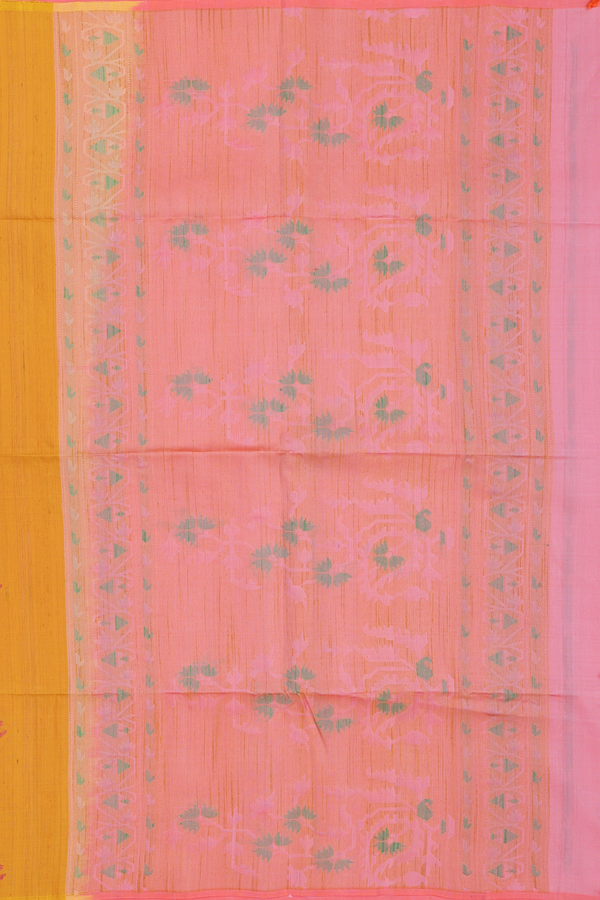 Raw Silk Saree In Yellow With Floral Buttas