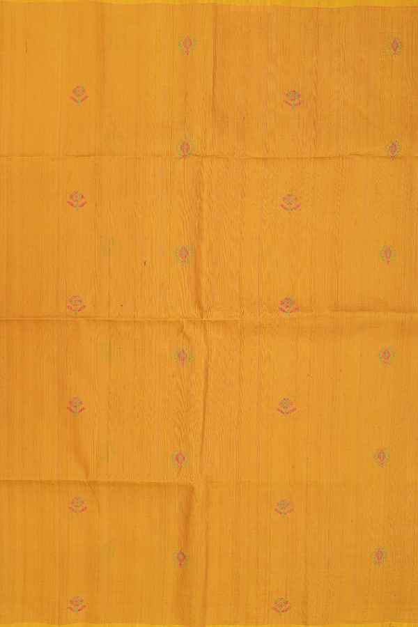 Raw Silk Saree In Yellow With Floral Buttas