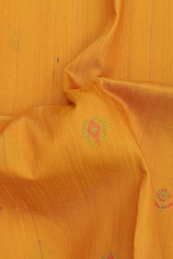 Raw Silk Saree In Yellow With Floral Buttas