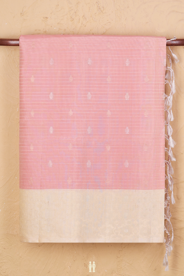 Soft Silk Saree In Pink With Stripes Along Buttas