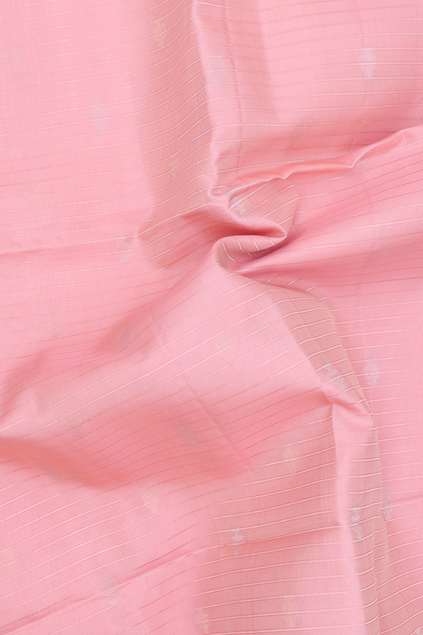 Soft Silk Saree In Pink With Stripes Along Buttas