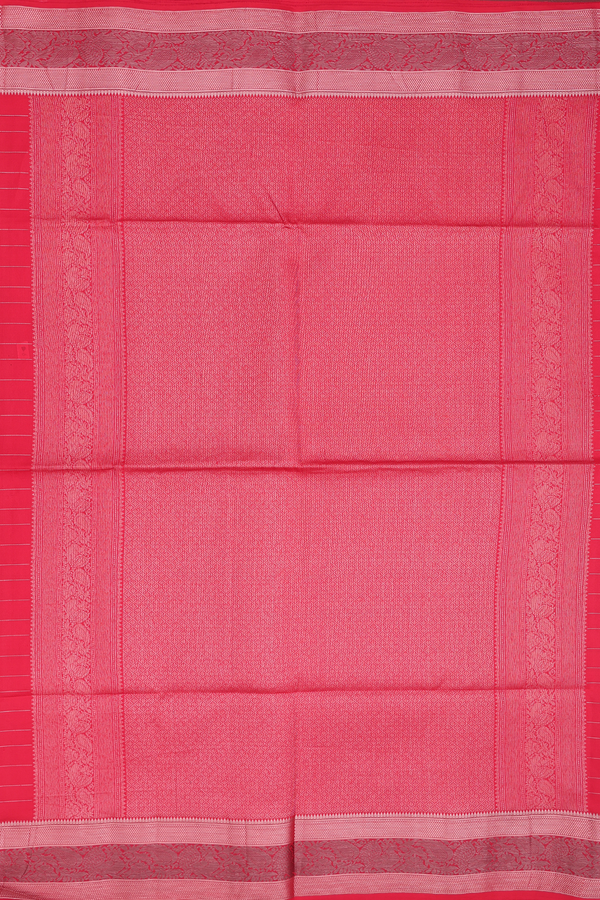 Soft Silk Saree In Scarlet Red Along Checks With Buttas