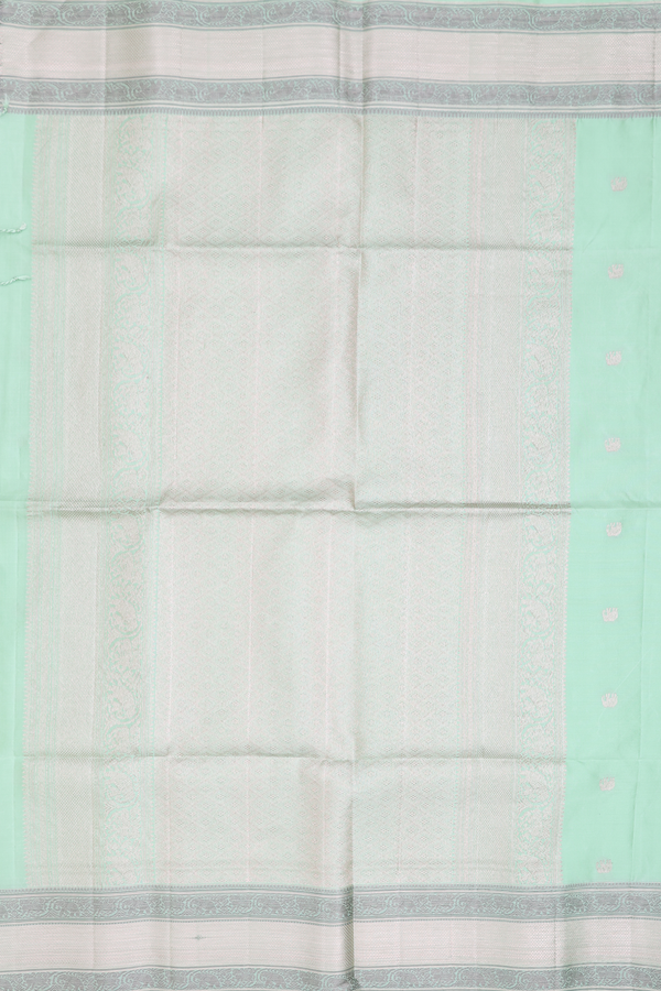 Soft Silk Saree In Mint Green With Peacock Buttas