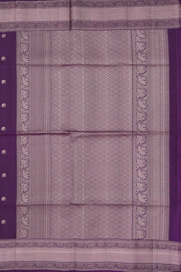Soft Silk Saree In Regal Purple With Peacock Buttas