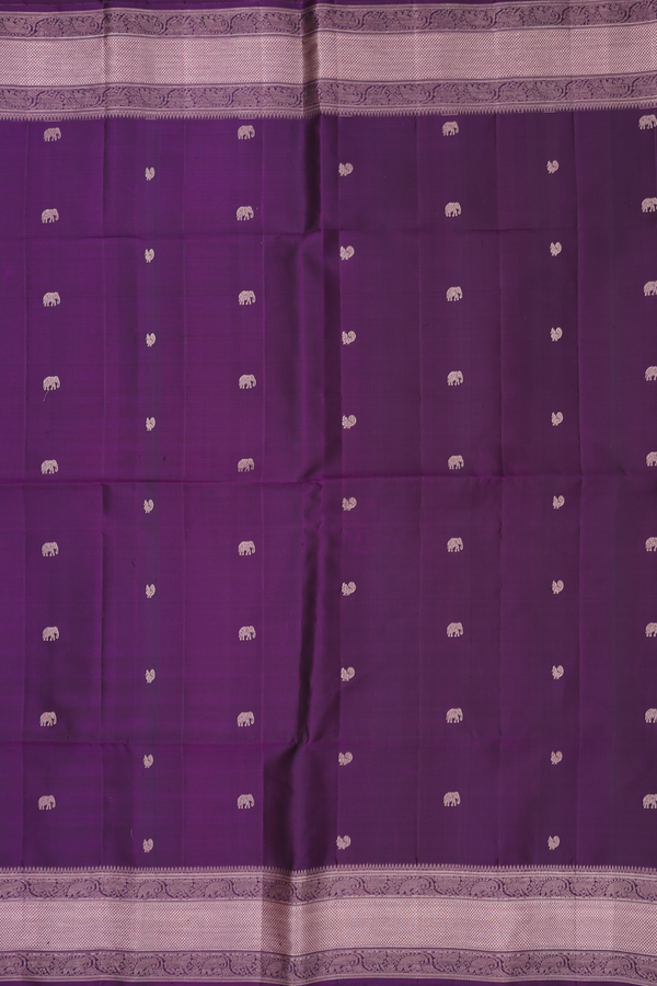 Soft Silk Saree In Regal Purple With Peacock Buttas
