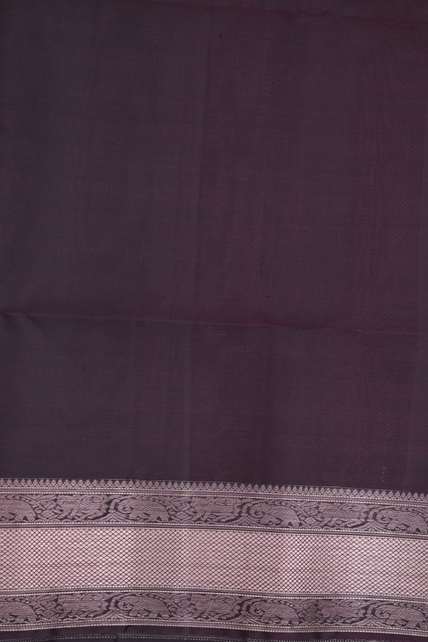 Soft Silk Saree In Dark Oak Brown With Peacock Buttas