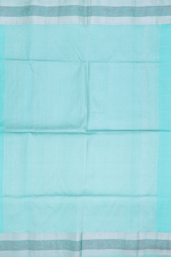 Soft Silk Saree In Tiffany Blue Along Checks With Buttas