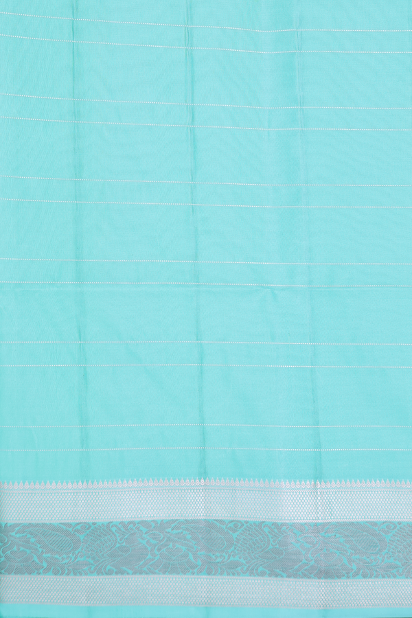 Soft Silk Saree In Tiffany Blue Along Checks With Buttas