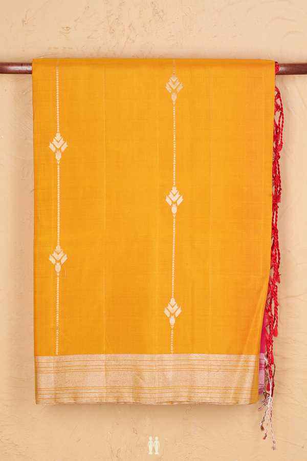 Soft Silk Saree In Marigold Yellow With Stripes Design