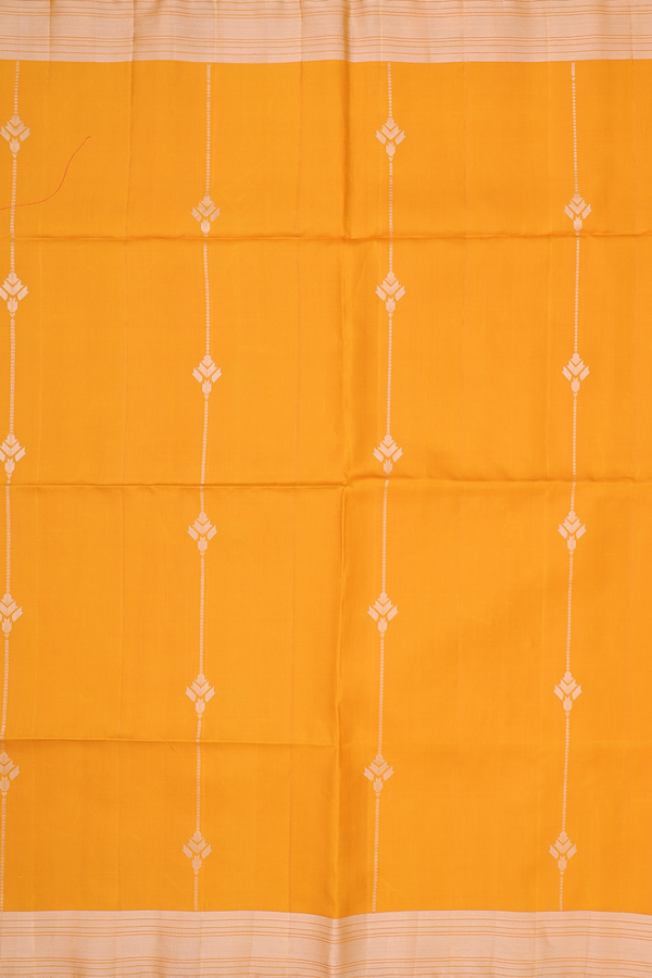 Soft Silk Saree In Marigold Yellow With Stripes Design