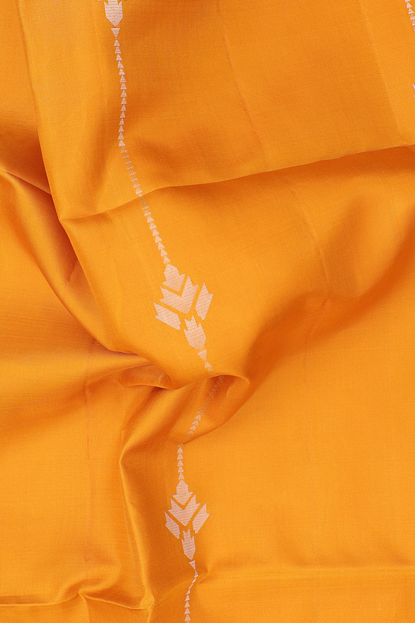 Soft Silk Saree In Marigold Yellow With Stripes Design