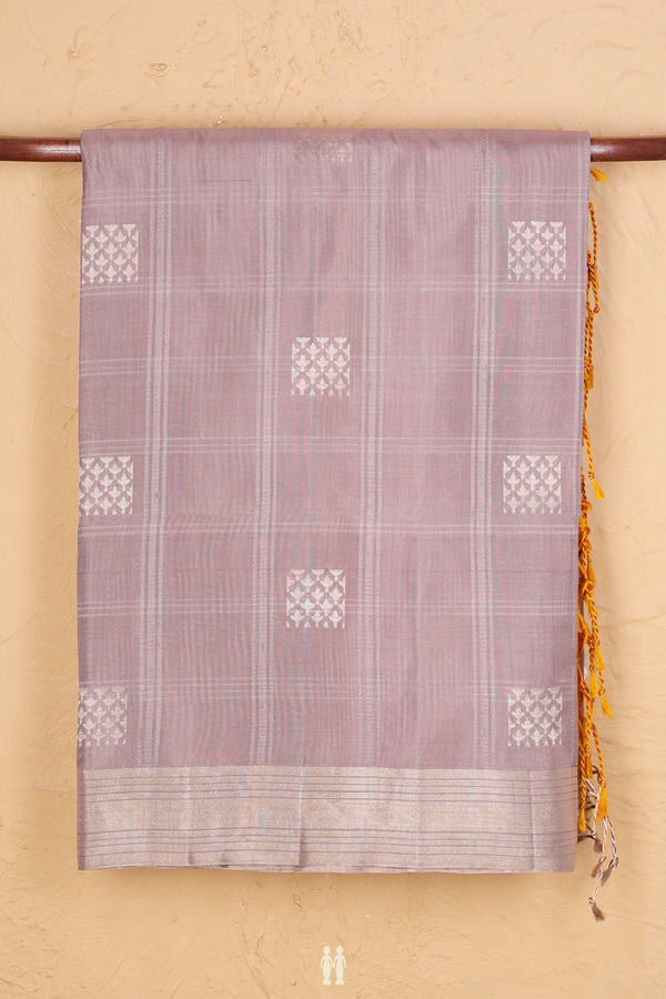 Soft Silk Saree In Dusty Brown Along Stripes With Buttas