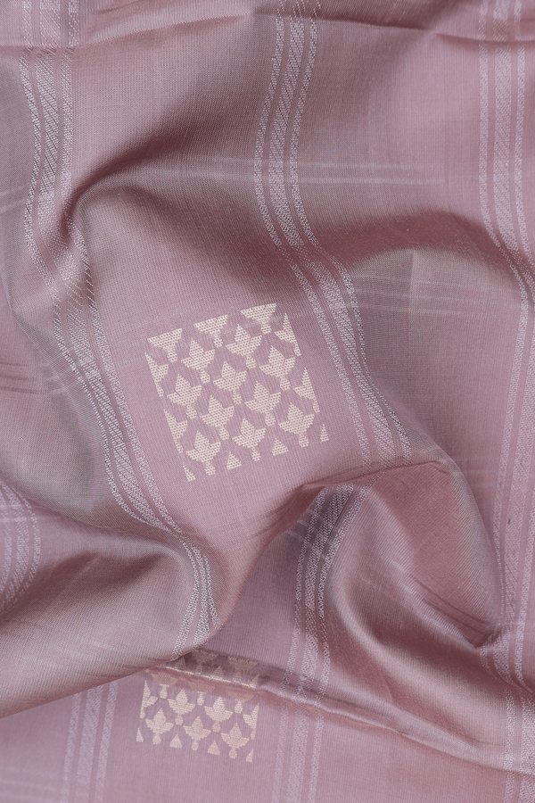 Soft Silk Saree In Dusty Brown Along Stripes With Buttas