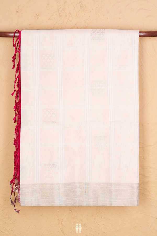 Soft Silk Saree In Off White Along Stripes With Buttas