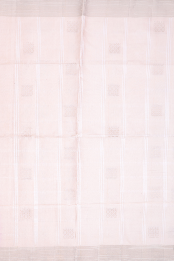 Soft Silk Saree In Off White Along Stripes With Buttas
