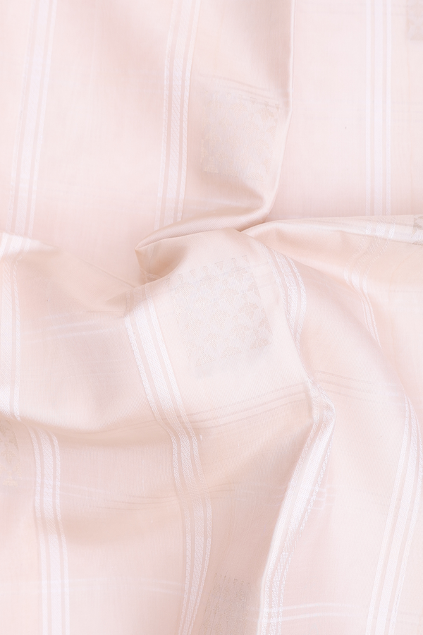 Soft Silk Saree In Off White Along Stripes With Buttas