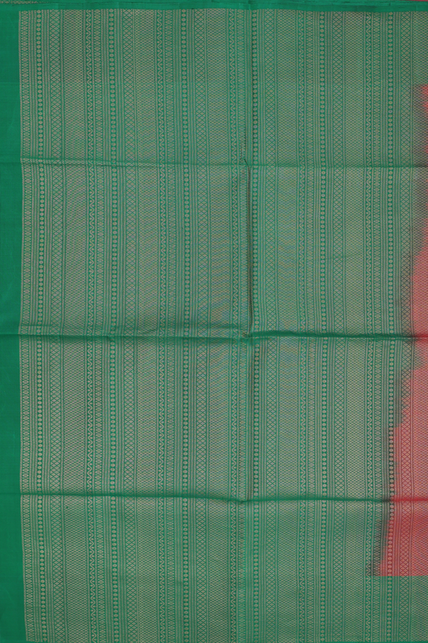 Soft Silk Saree In Scarlet Red With Stripes Design