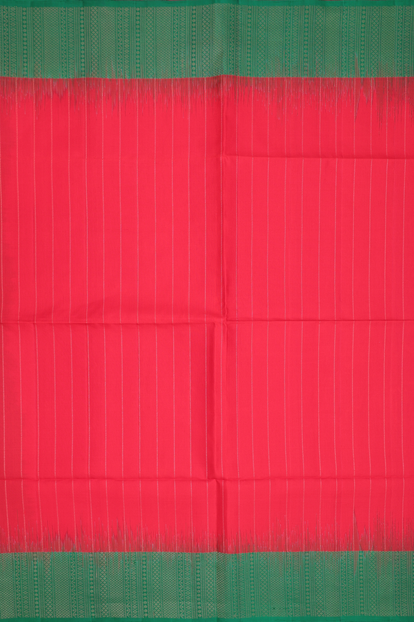 Soft Silk Saree In Scarlet Red With Stripes Design