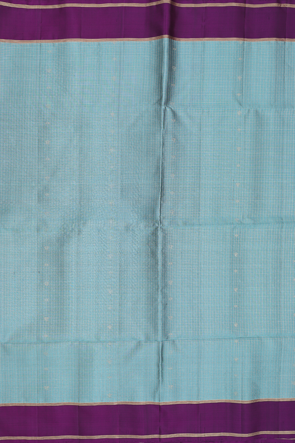 Soft Silk Saree In Aegean Blue With Checks Design