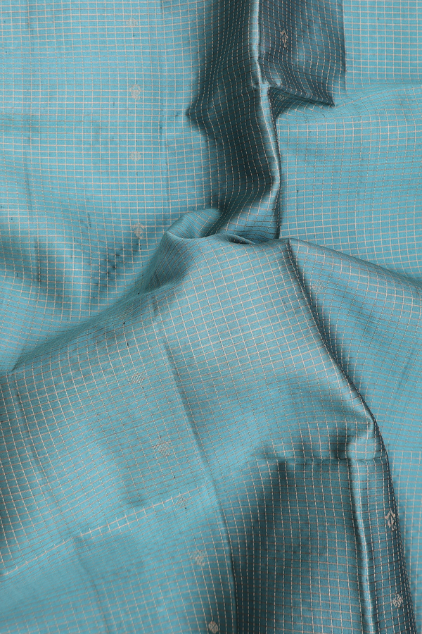 Soft Silk Saree In Aegean Blue With Checks Design