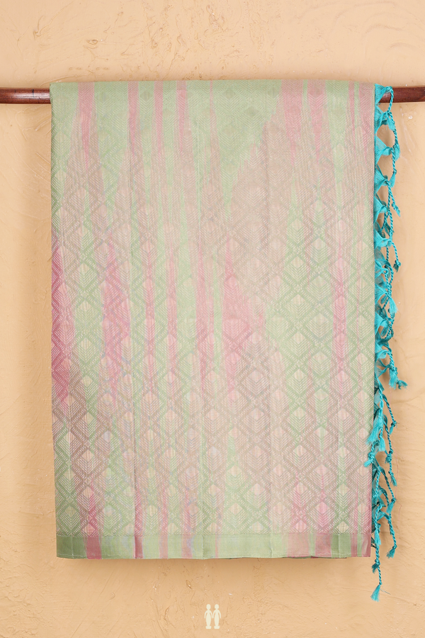 Soft Silk Saree In Green And Pink With Diamond Design