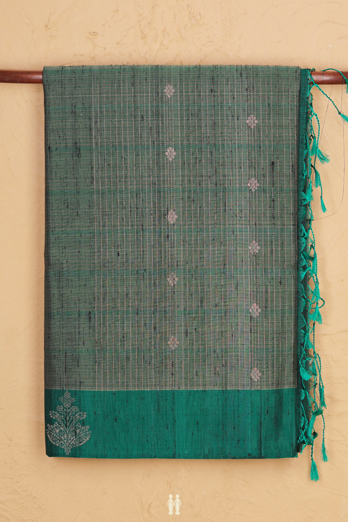 Soft Silk Saree In Green With Checks Design