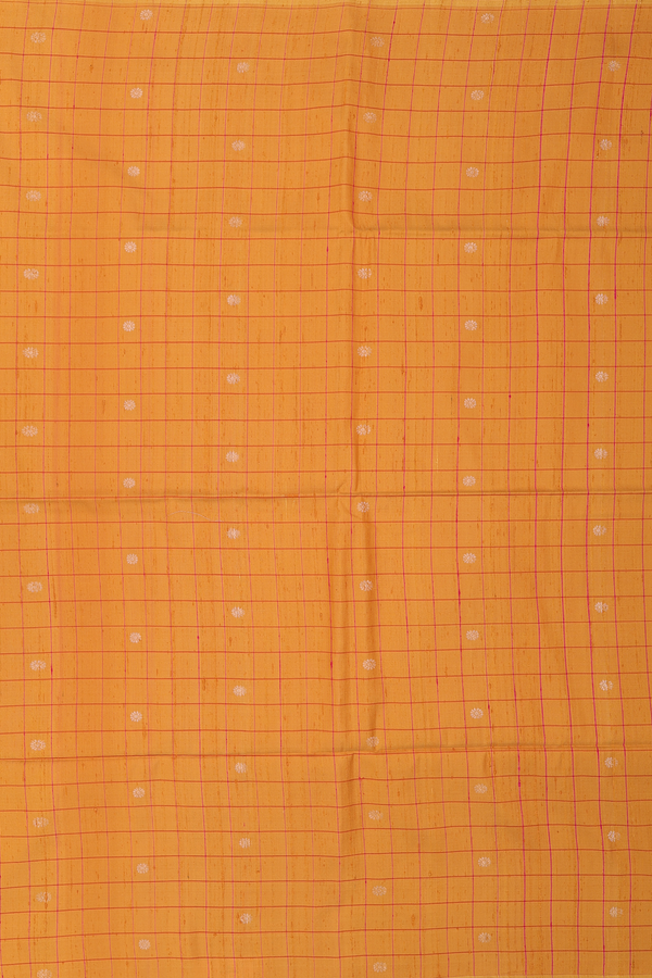 Soft Silk Saree In Yellow Along Checks With Buttas