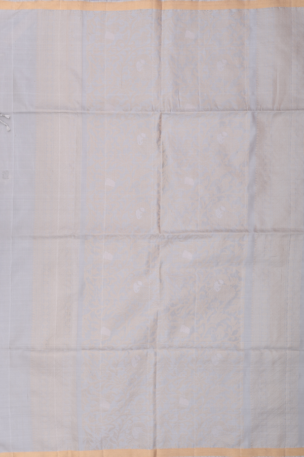 Soft Silk Saree In Grey With Zari Buttas