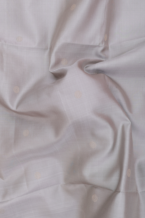 Soft Silk Saree In Grey With Zari Buttas