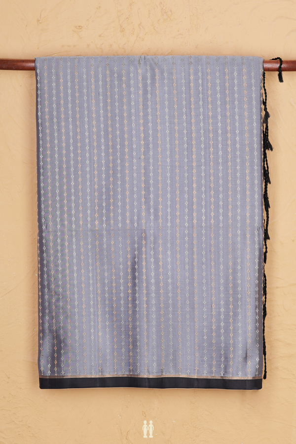 Soft Silk Saree In Grey With Stripes Design