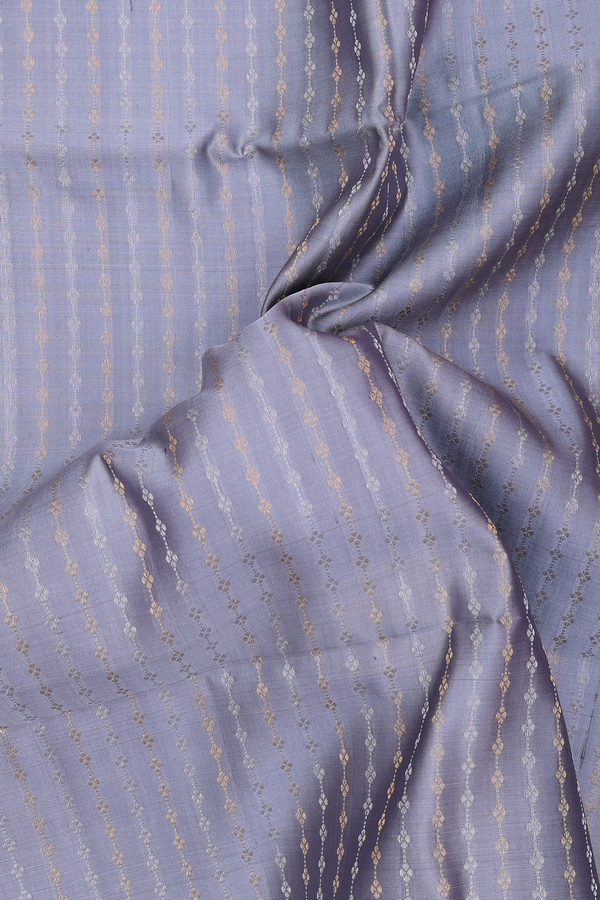 Soft Silk Saree In Grey With Stripes Design