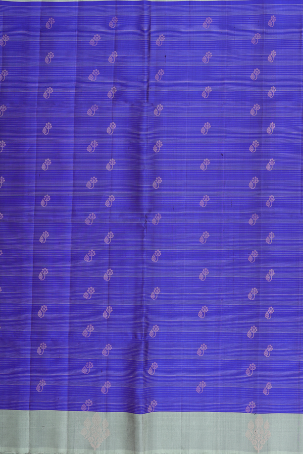 Soft Silk Saree In Royal Blue Along Stripes With Buttas