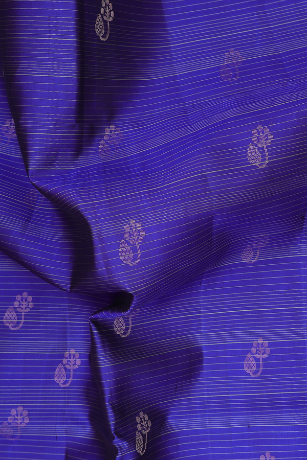 Soft Silk Saree In Royal Blue Along Stripes With Buttas