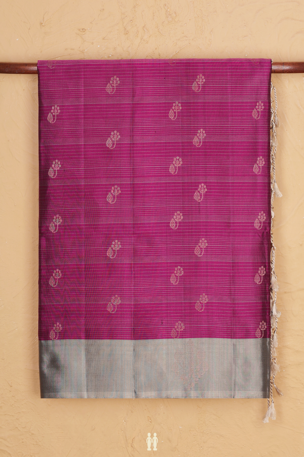 Soft Silk Saree In Purple Along Stripes With Buttas