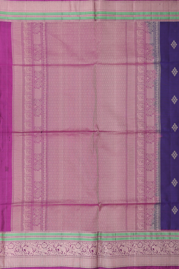 Soft Silk Saree In Navy Blue Along Stripes With Buttas