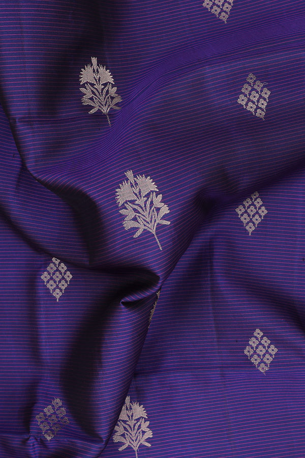 Soft Silk Saree In Navy Blue Along Stripes With Buttas