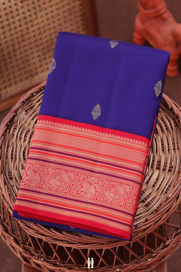 Kanchipuram Silk Saree In Royal Blue With Zari Buttas
