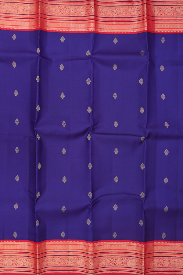 Kanchipuram Silk Saree In Royal Blue With Zari Buttas