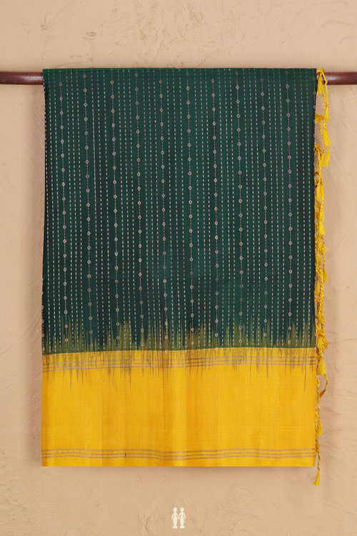 Soft Silk Saree In Forest Green With Stripes Design