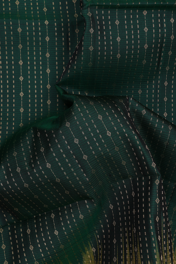 Soft Silk Saree In Forest Green With Stripes Design