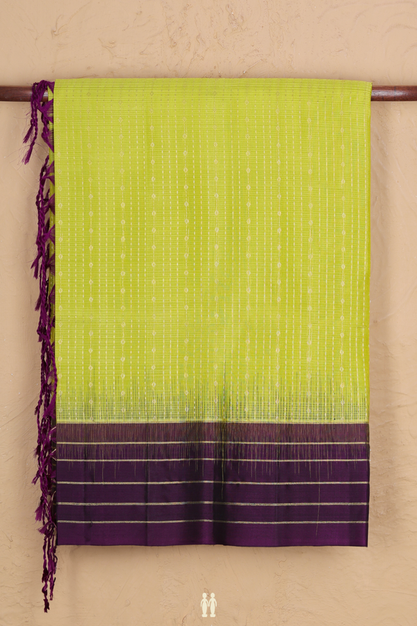 Soft Silk Saree In Pear Green With Stripes Design