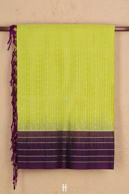 Soft Silk Saree In Pear Green With Stripes Design