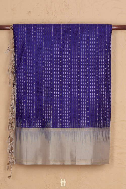 Soft Silk Saree In Royal Blue With Stripes Design