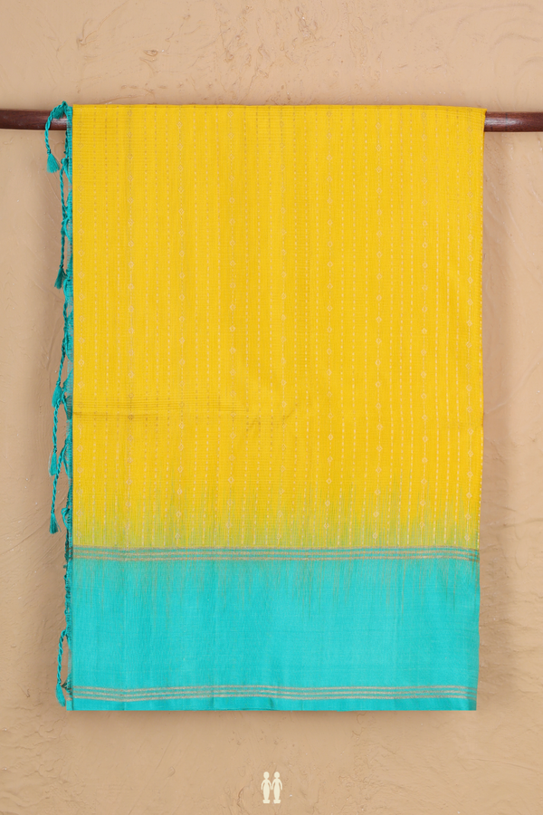 Soft Silk Saree In Saffron Yellow With Stripes Design