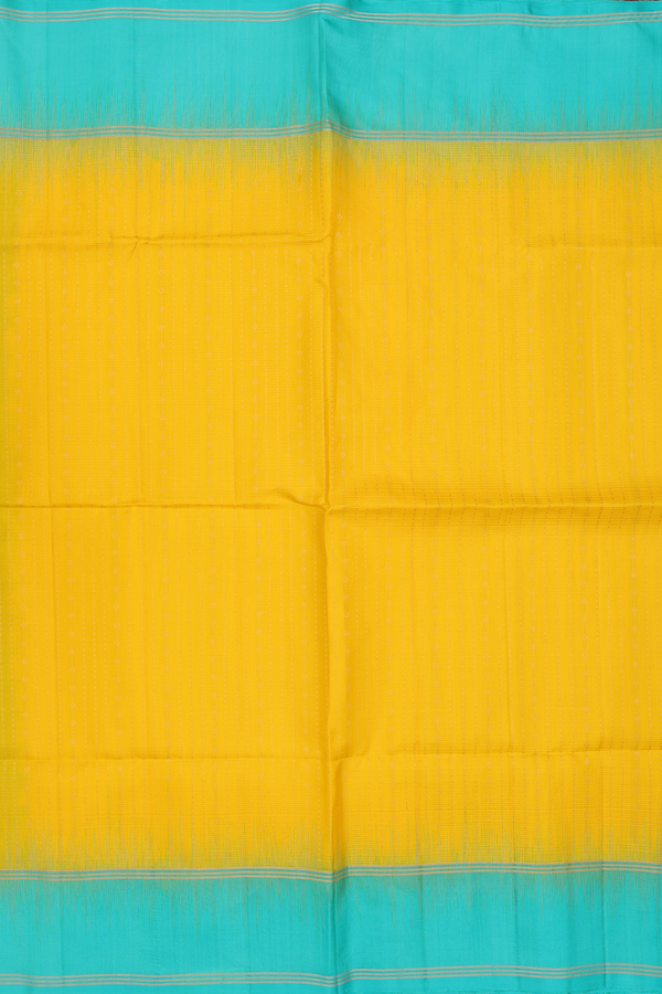 Soft Silk Saree In Saffron Yellow With Stripes Design