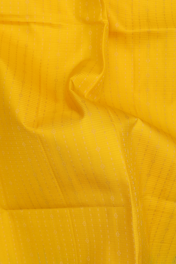 Soft Silk Saree In Saffron Yellow With Stripes Design