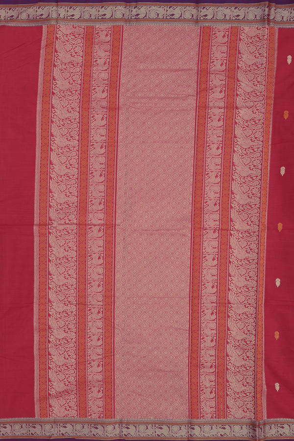 Coimbatore Cotton Saree In Hibiscus Red With Threadwork Buttas