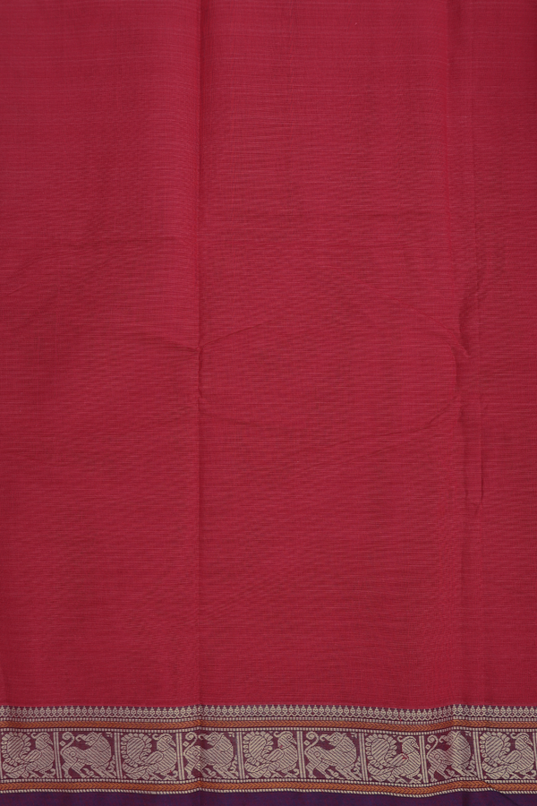 Coimbatore Cotton Saree In Hibiscus Red With Threadwork Buttas