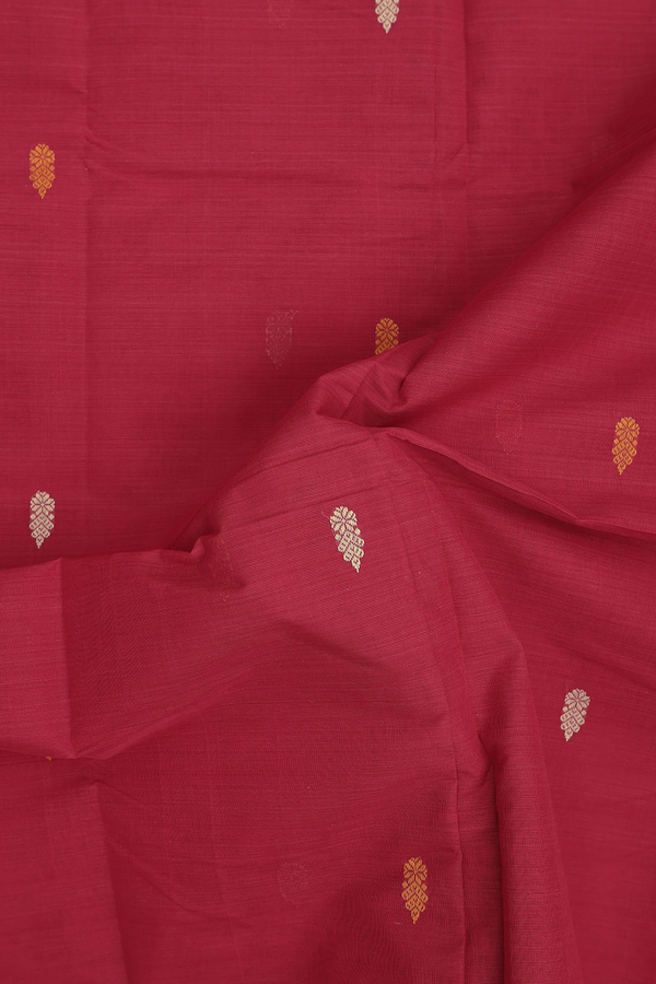 Coimbatore Cotton Saree In Hibiscus Red With Threadwork Buttas